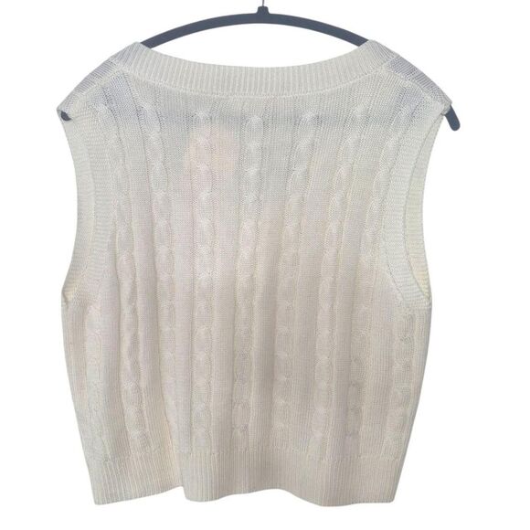 Altar'd State Ivory Cable Knit Sweater Vest Twee Preppy Cottagecore Size Medium - Picture 2 of 4